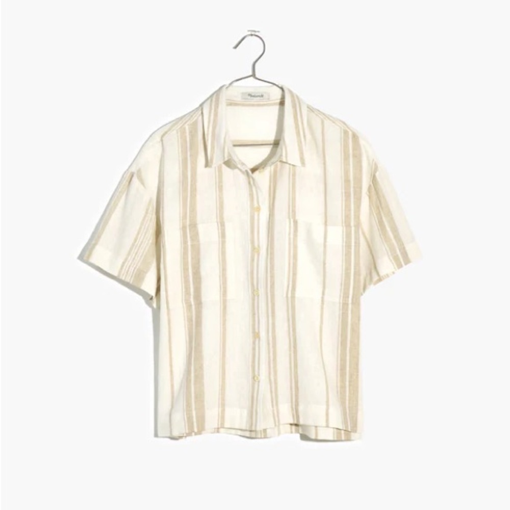NWT Madewell Striped Button-Up Shirt and Shorts Set - Plus- 2X - Tan and White